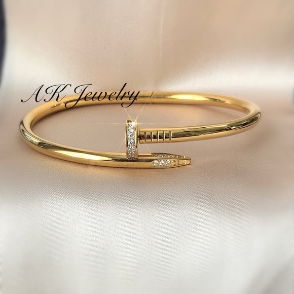 💎LUXURY High End Style Gold Nail Bracelet Stackable Bangle GP - Picture 6 of 7